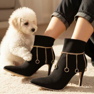 Women Gold Metal Chain Boots Bracelet Anklet Shoe Dangle Ring Charm Western PAIR